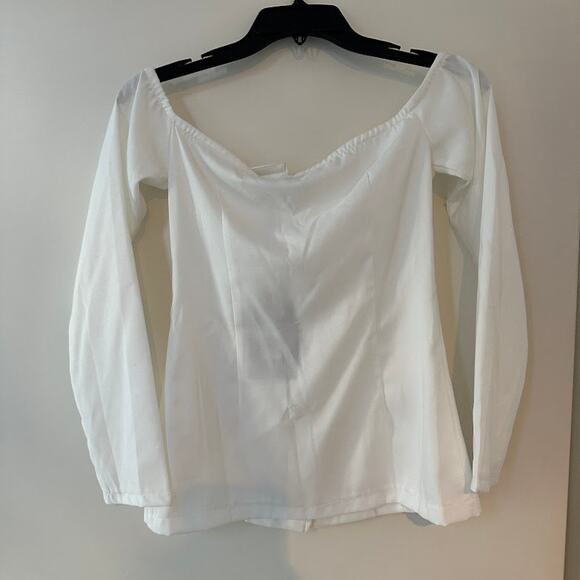 PrettyLittleThing NWT Woven Popper Bardot Corset Long Sleeve Top White Size 2 - Picture 3 of 10